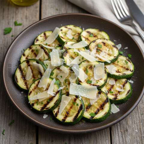Grilled Zucchini With Parmesan Shavings  Overcast Daylight Overhead(1)