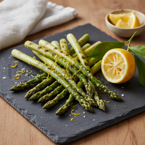 Grilled Asparagus With Lemon Zest  Studio Softbox Three Quarter Angle