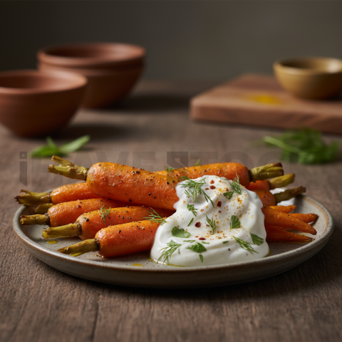 Turmeric Roasted Carrots With Yogurt Sauce  Moody Twilight Macro Detail
