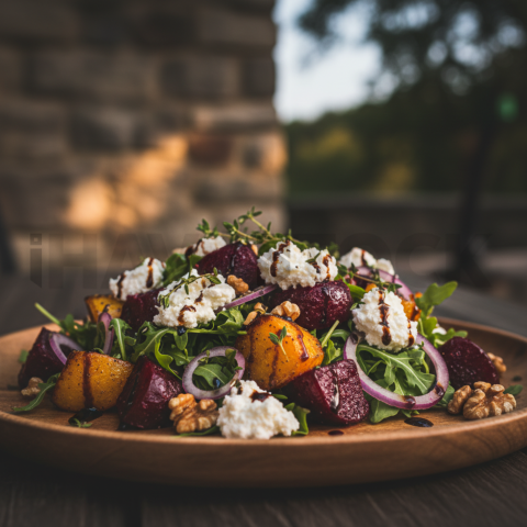 Roasted Beet And Goat Cheese Salad  Moody Twilight Macro Detail