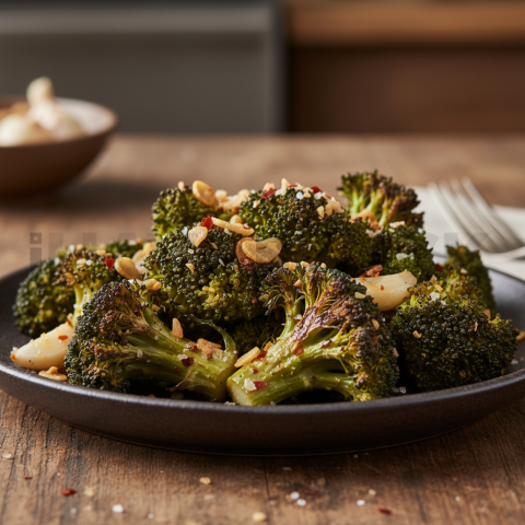 Roasted Broccoli With Garlic  Studio Softbox Three Quarter Angle