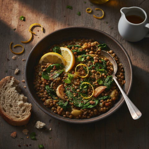 Lentil And Spinach Stew With Lemon  Moody Twilight Three Quarter Angle