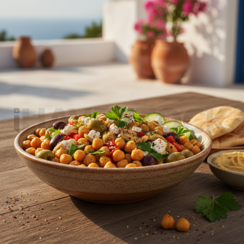 Mediterranean Chickpea Bowl With Olives  Soft Golden Hour Macro Detail(1)