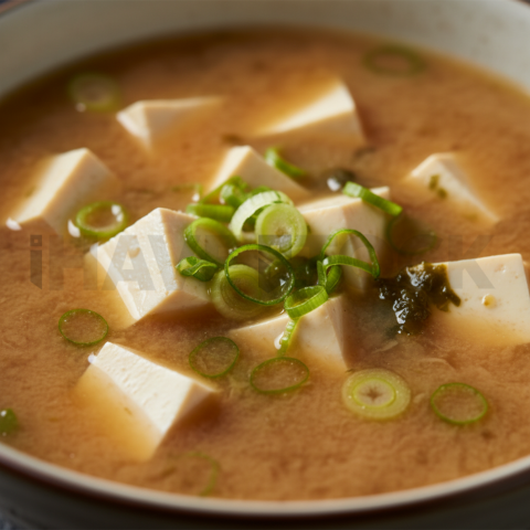 Miso Soup With Tofu And Scallions  Studio Softbox Macro Detail