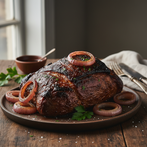 Abaianado Roast With Onions  Natural Window Light Tabletop Scene(3)