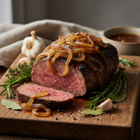 Abaianado Roast With Onions  Natural Window Light Tabletop Scene(2)