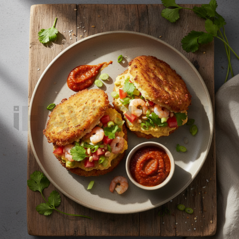 Acarajé With Vatapá And Salad  Diffused Morning Light Overhead
