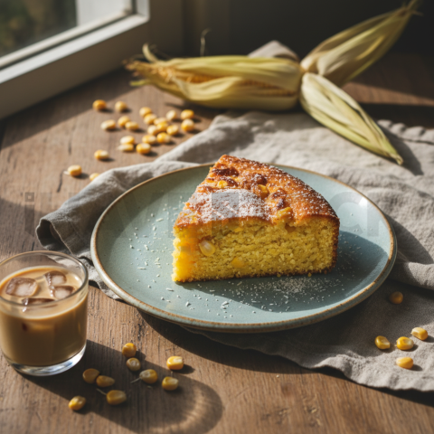 Bolo De Milho Slice  Diffused Morning Light Overhead