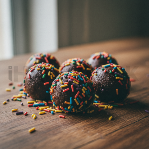 Brigadeiro Balls With Sprinkles  Overcast Daylight Tabletop Scene
