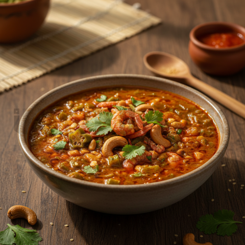 Caruru Okra Stew  Diffused Morning Light Tabletop Scene