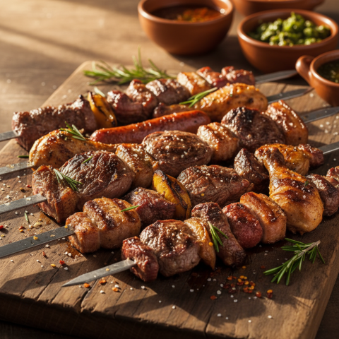 Churrasco Skewers Assorted Meats  Soft Golden Hour Macro Detail(4)