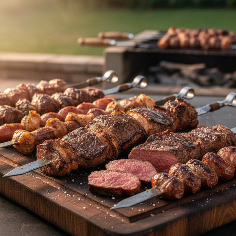 Churrasco Skewers Assorted Meats  Soft Golden Hour Macro Detail(3)