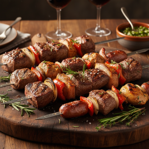 Churrasco Skewers Assorted Meats  Soft Golden Hour Macro Detail(2)