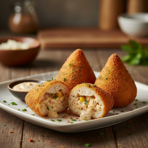 Coxinha Chicken Croquettes On Plate  Studio Softbox Three Quarter Angle