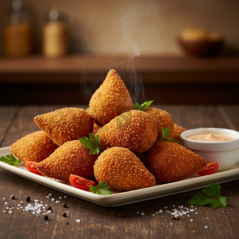 Coxinha Chicken Croquettes On Plate  Studio Softbox Three Quarter Angle(1)