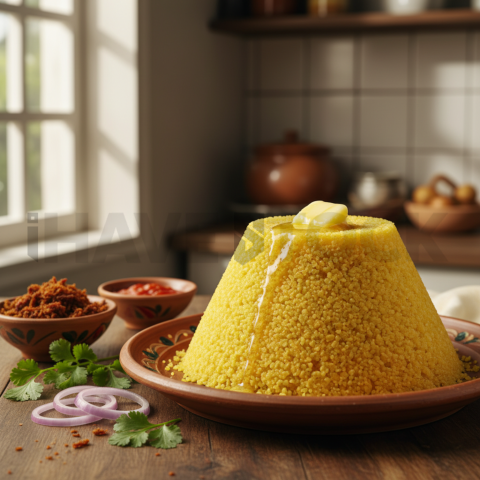 Cuscuz Nordestino With Butter  Natural Window Light Tabletop Scene