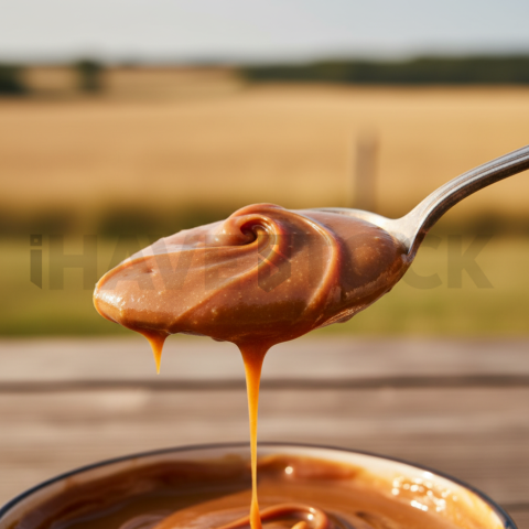 Doce De Leite In Spoon  Soft Golden Hour Three Quarter Angle