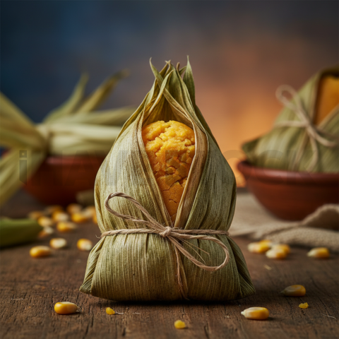 Pamonha Wrapped In Corn Leaves  Moody Twilight Macro Detail