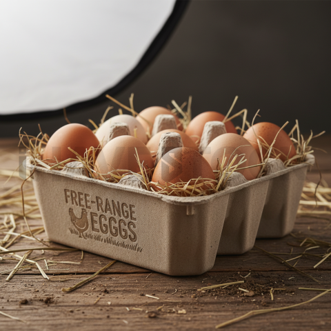 Free Range Eggs In Carton With Straw  Studio Softbox Three Quarter Angle