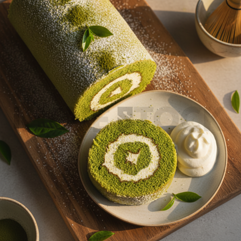 Matcha Roll Cake With Cream