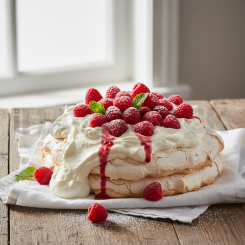 Raspberry Pavlova With Whipped Cream