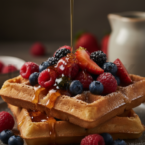 Waffles With Berries And Syrup