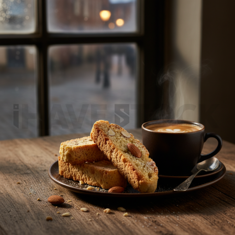 Almond Biscotti With Coffee  Moody Twilight Three Quarter Angle