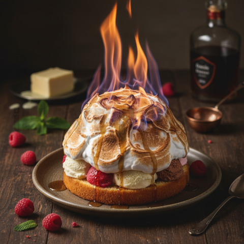 Baked Alaska Flambé  Moody Twilight Macro Detail