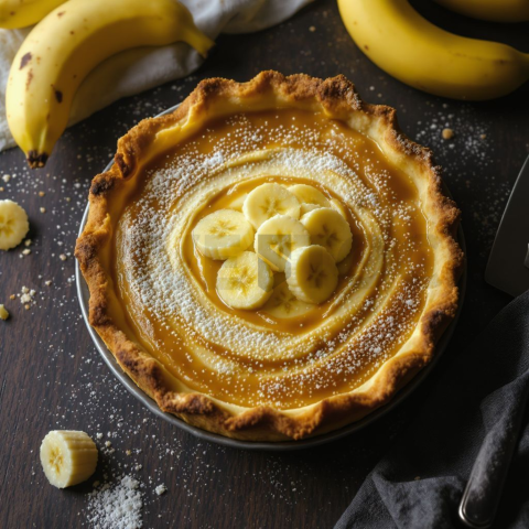 Banoffee Pie With Banana Slices  Natural Window Light Overhead