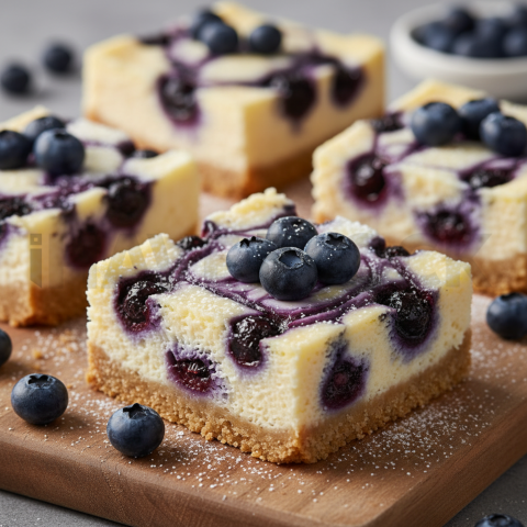 Blueberry Cheesecake Bars  Studio Softbox Three Quarter Angle