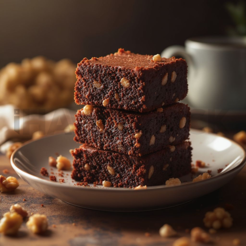 Brownies Fudgy With Walnuts  Diffused Morning Light Tabletop Scene