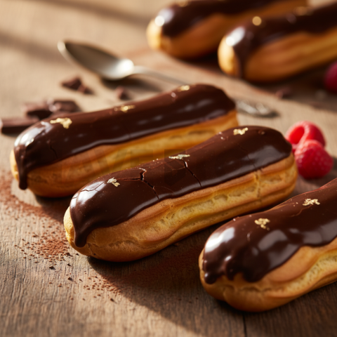 Eclairs Chocolate Glazed  Soft Golden Hour Macro Detail
