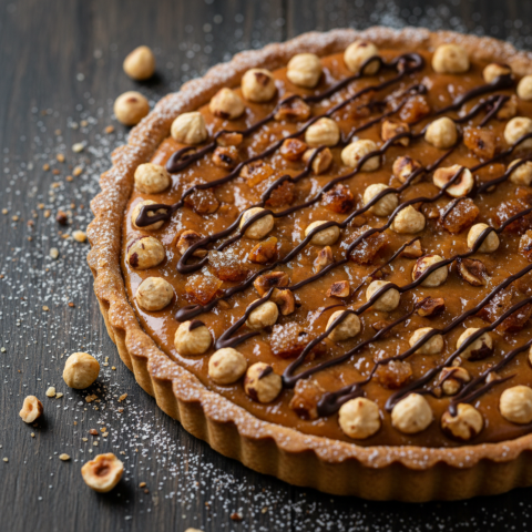 Hazelnut Praline Tart  Overcast Daylight Overhead