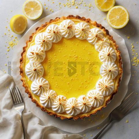 Lemon Tart With Toasted Meringue  Diffused Morning Light Overhead