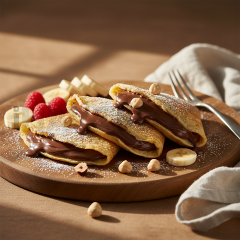 Nutella Crepes Folded  Soft Golden Hour Three Quarter Angle