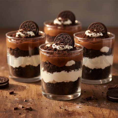Oreo Layered Dessert Cups  Soft Golden Hour Macro Detail