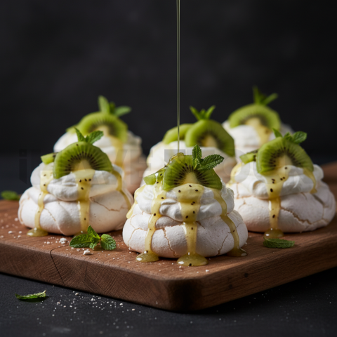 Mini Pavlovas With Kiwi  Moody Twilight Three Quarter Angle