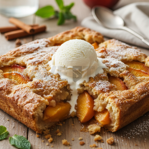 Peach Cobbler With Vanilla  Diffused Morning Light Tabletop Scene
