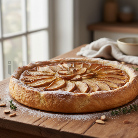 Pear Tart With Frangipane  Natural Window Light Tabletop Scene