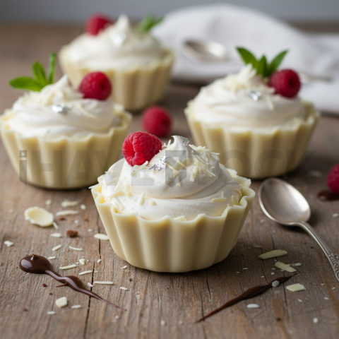 White Chocolate Mousse Cups  Overcast Daylight Tabletop Scene