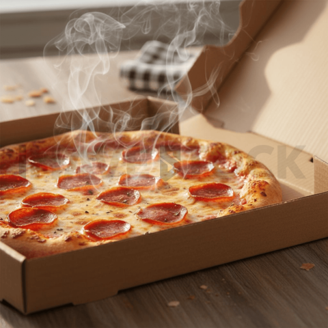 Close Up Of Pizza In Box Steam