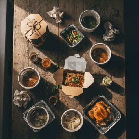 Kitchen Table With Food Contai