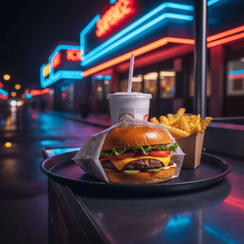 Packaged Burger On Tray