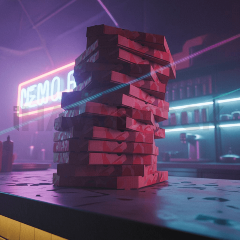 Pizza Boxes Stacked On Counter