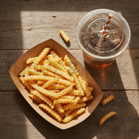 Paper Tray With Fries And Drin