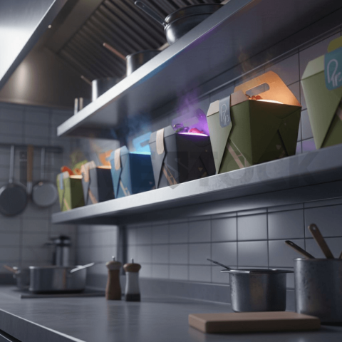 Takeaway Boxes On Kitchen Shel