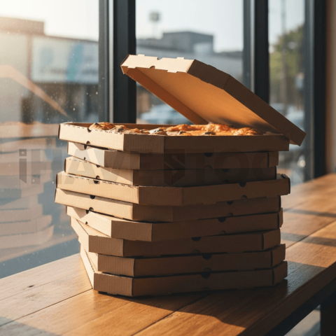 Stacked Pizza Boxes Close View