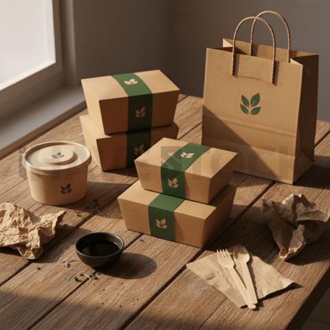 Takeaway Packaging On Wooden T