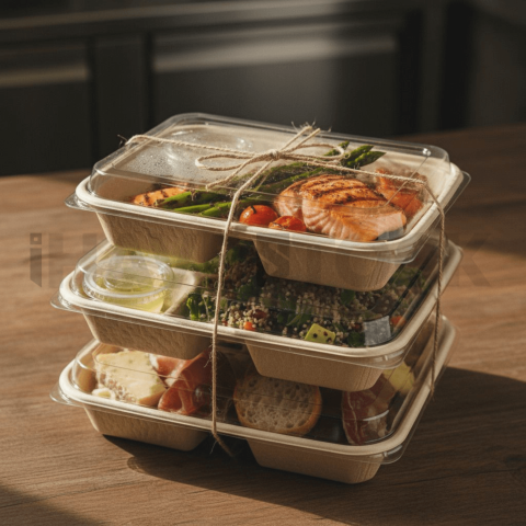 Stacked Food Trays Ready To Go