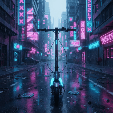 Urban Neon Street With Scooter